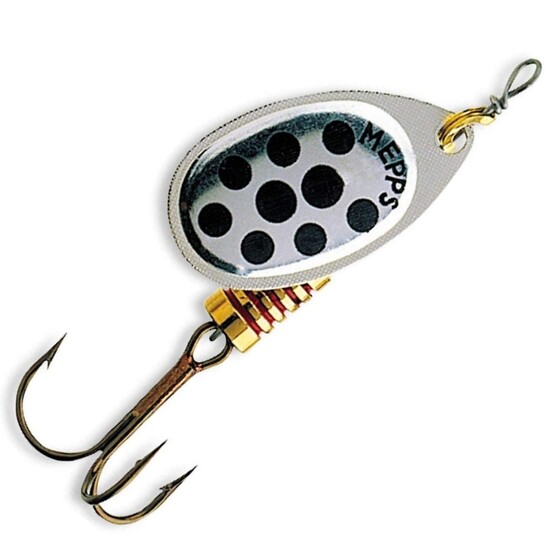 Size 2 Mepps Aglia Decorees Spinnerbait Lure - Silver with Black Dots