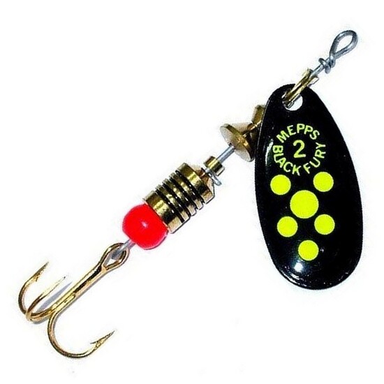 Size 2 Mepps Black Fury Spinnerbait Lure - Black with Chartreuse Dots