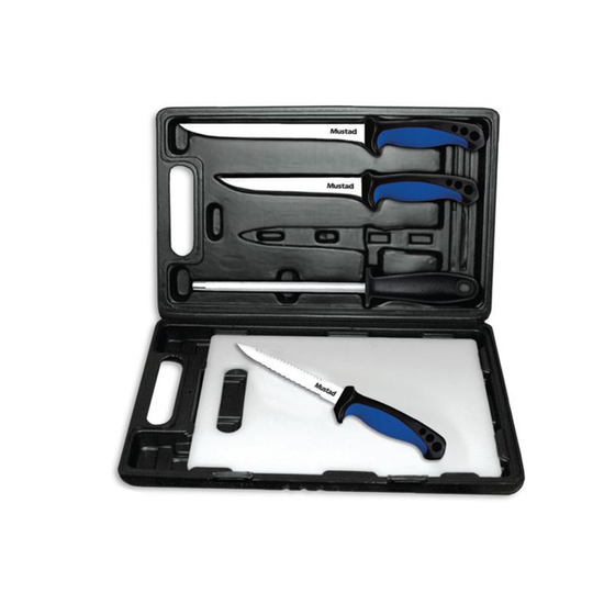 Mustad Complete Knife Set - 3 Knives, Sharpening Steel, Cutting Board In Case