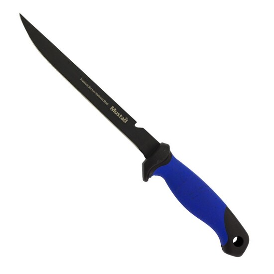 6 Inch Mustad Stainless Steel Fillet Knife with Sheath -Black Teflon Coated