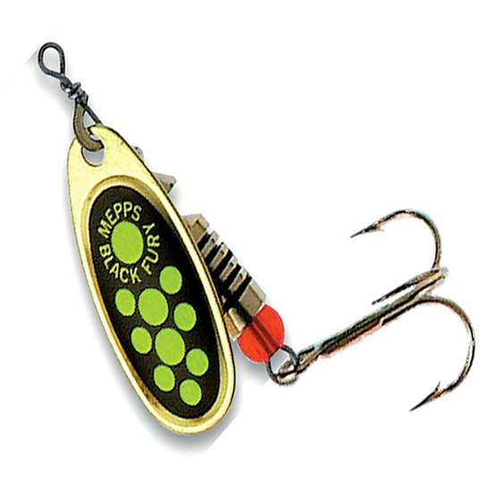 Mepps Lures Black Fury Gold with Chartreuse Dots Spinner - Spinnerbait Fishing Lure