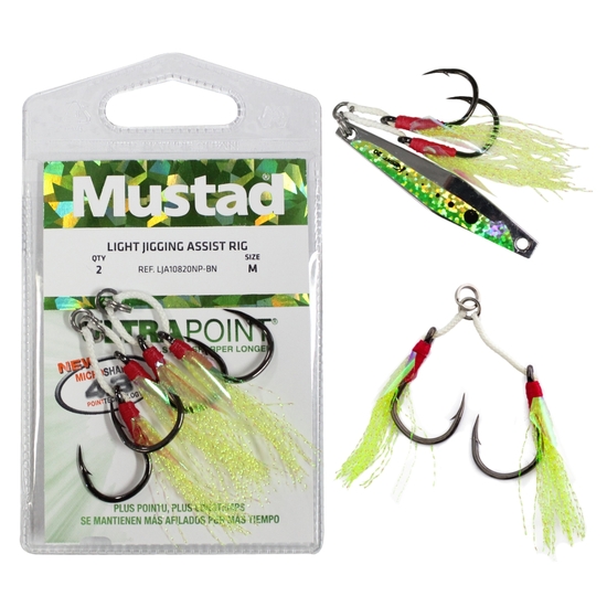 2 Pack Of Mustad Light Jig Assist Hooks - Double Hook Fishing Rigs
