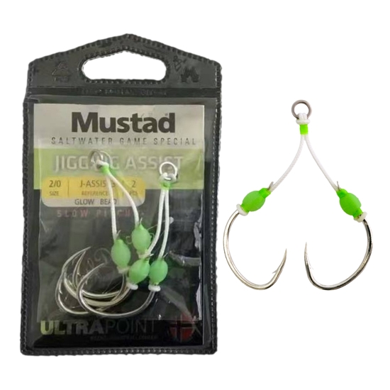 2 Pack of Mustad Slow Pitch Jig Assist Hooks - Joined Chemical Sharp Hooks