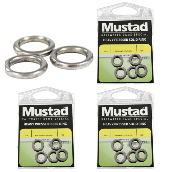 3 x Packets of Mustad Stainless Steel Heavy Pressed Solid Rings For Fishing Lures
