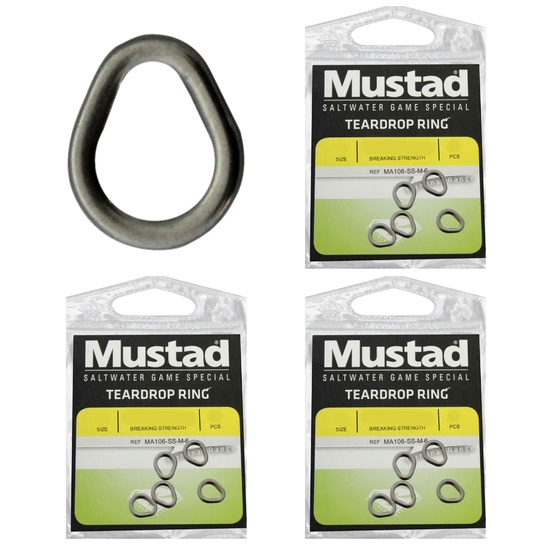3 x Packets of Mustad Stainless Steel Teardrop Rings For Fishing Lures