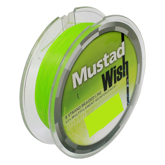 1 x 110m Spool of Mustad Wish Braid - 8 Strand Chartreuse Braided Fishing Line