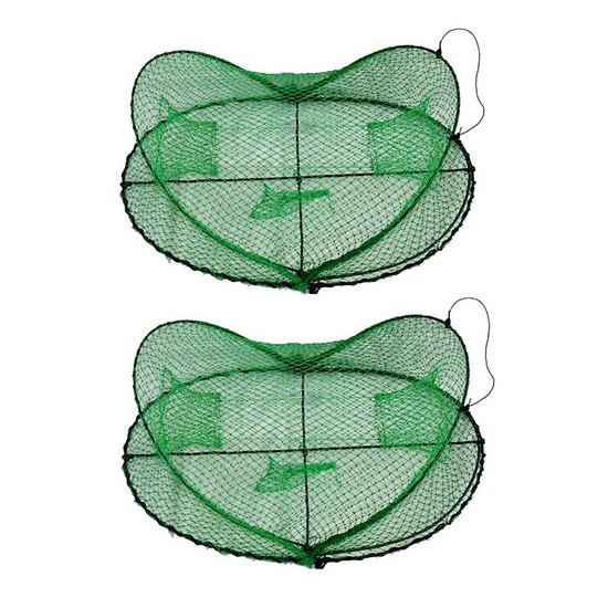 2 x Seahorse Folding Opera House Traps With 75mm Rings-Green Yabby Net-Red Claw Trap
