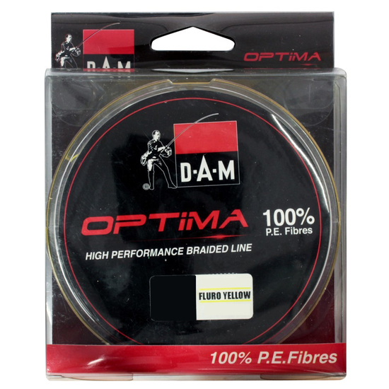 125yd Spool of DAM Optima Braided Fishing Line - Fluoro Yellow Fishing Braid