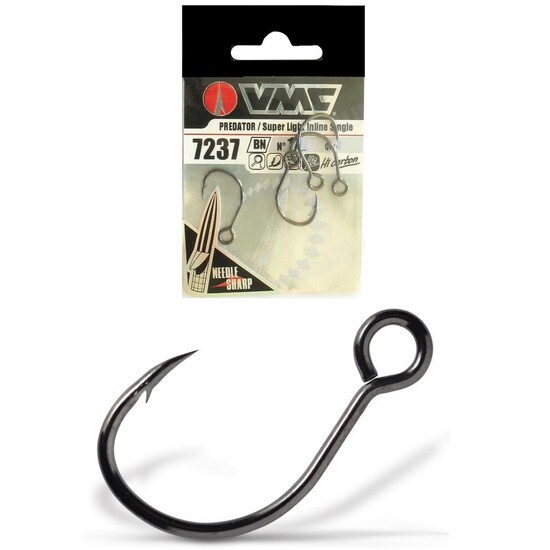 3 Pack of Size 2/0 VMC 7237BN Super Light Inline Single Fishing Hooks