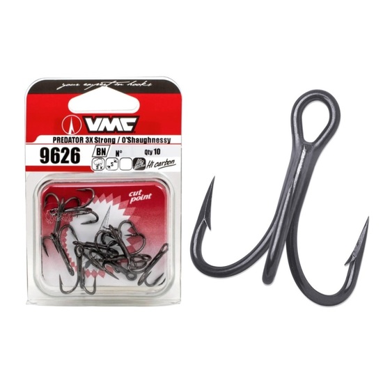 10 Pack of VMC 9626BN Size 1 Black Nickel Treble Hooks - 3x Strong Trebles