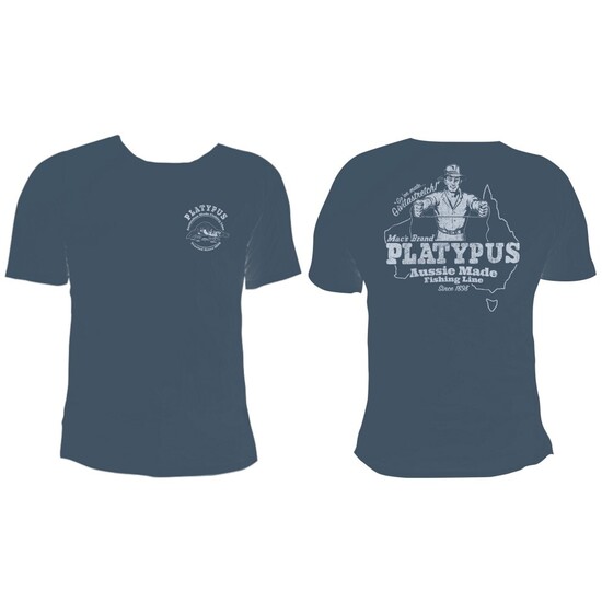 Indigo Blue Platypus Fishing Line "Giveitastretch" Tee Shirt -Short Sleeve Shirt