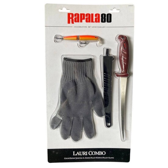 Rapala Lauri Combo Fishing Bundle-Jointed Lure, 20cm Stainless Fillet Knife & Fillet Glove