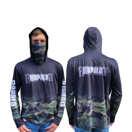 Rapala Camo Hooded Long Sleeve Fishing Shirt with Built-In Face Mask