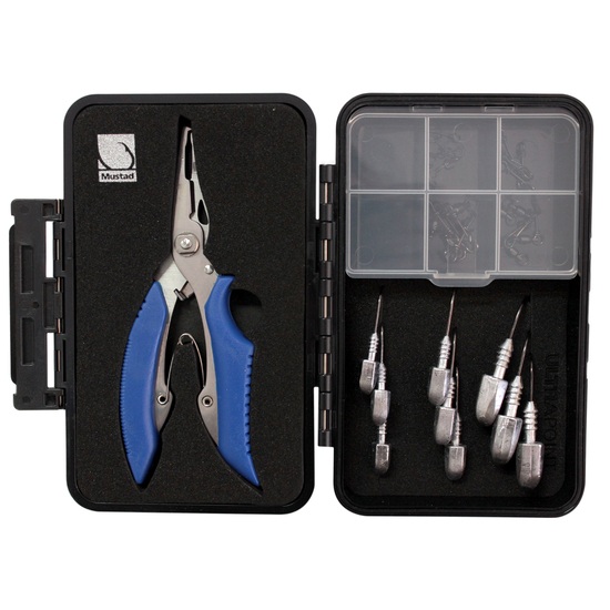 Mustad Darter Jighead Hook Replacement Kit with Braid Cutter/Split Ring Pliers