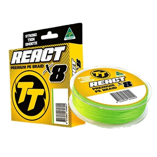 200m Spool of TT React X8 Green Premium PE Braided Fishing Line - Fishing Braid