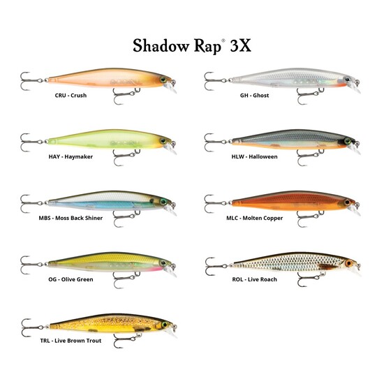 11cm Rapala Shadow Rap 3X Shallow Diving Suspending Jerkbait Fishing Lure