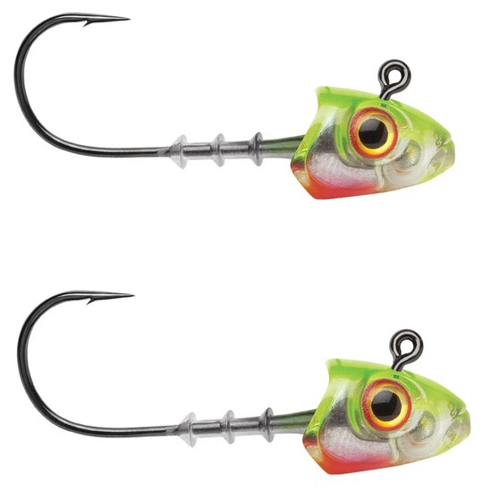 2 Pack of Storm 1/4oz Rattling Jig Heads To Suit 11cm 360GT Searchbaits-Chartreuse Ice