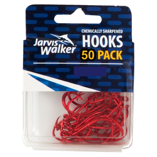 50 Pack of Size 6 Jarvis Walker Red Octopus Chemically Sharpened Hooks