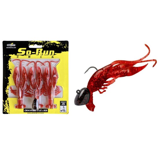 3 Pack of 7gm Storm So-Run 9cm Crayfish Soft Plastic Fishing Lures - Angry Red
