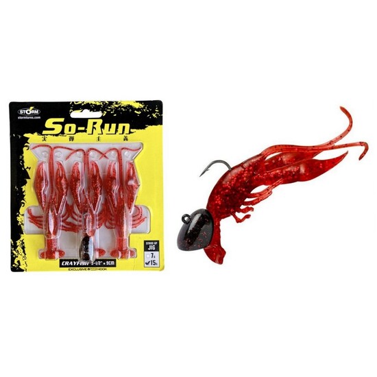 3 Pack of 15gm Storm So-Run 9cm Crayfish Soft Plastic Fishing Lures - Angry Red
