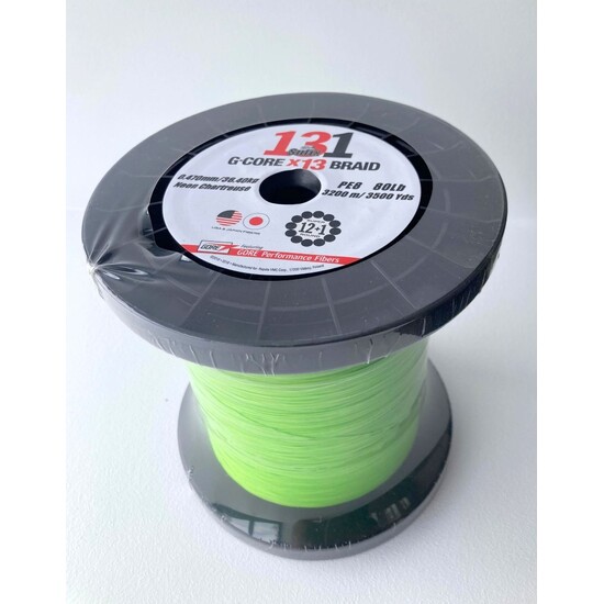 Bulk 3200m Spool of 80lb Sufix 131 G-Core X13 Fishing Braid - Neon Chartreuse