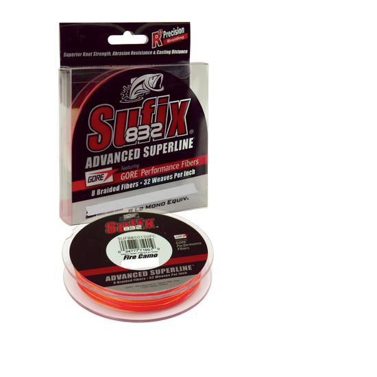 150yd Spool of Sufix 832 Superline Braided Fishing Line - Fire Camo Braid
