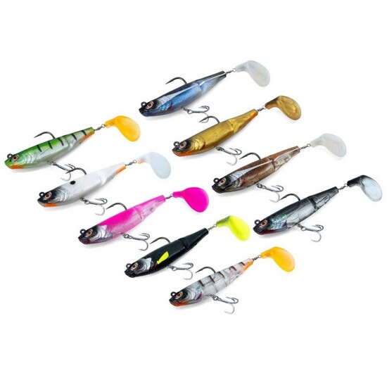 4 Pack of 90mm Chasebait Curly Prawn Soft Body Scented Fishing Lures - Lime  Tiger