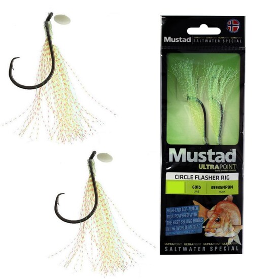 Mustad Ultrapoint Circle Flasher Rig - Twin Hook Green Chartreuse Fishing Rig