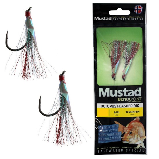 Mustad Ultrapoint Octopus Flasher Rig - Twin Hook Silver/Red Fishing Rig