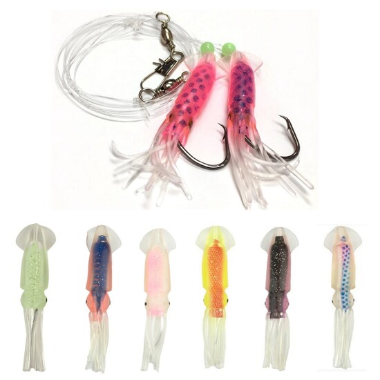 Silstar 7cm Jig-Em Rigs With Size 4/0 Hooks - Scented 2 Hook Squid Style Jig
