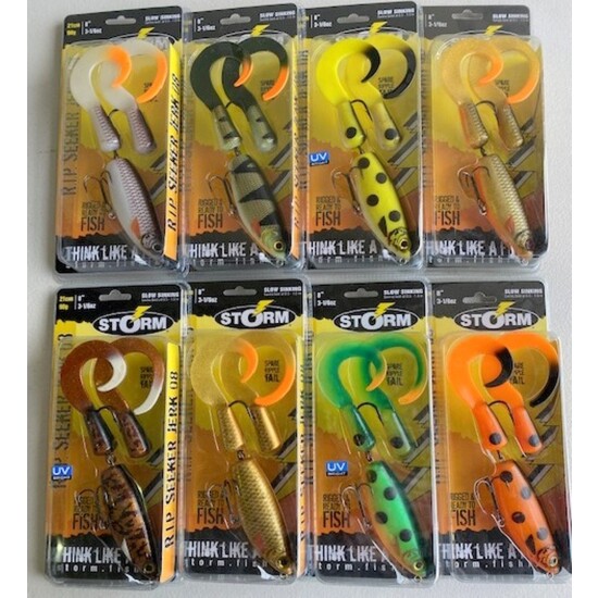 Storm 8 Inch R.I.P. Seeker Jerk Lures Mixed Box - 8 Asstd Lures With Spare Tails