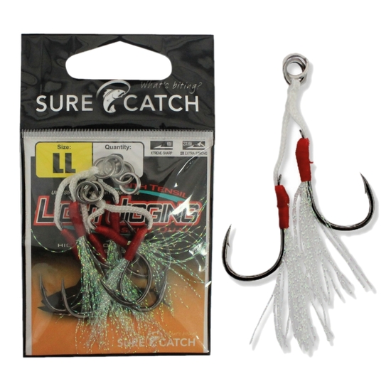 3 Pack of Surecatch Light Jigging Assist Hooks With Tinsel - Dual Fishing Hooks