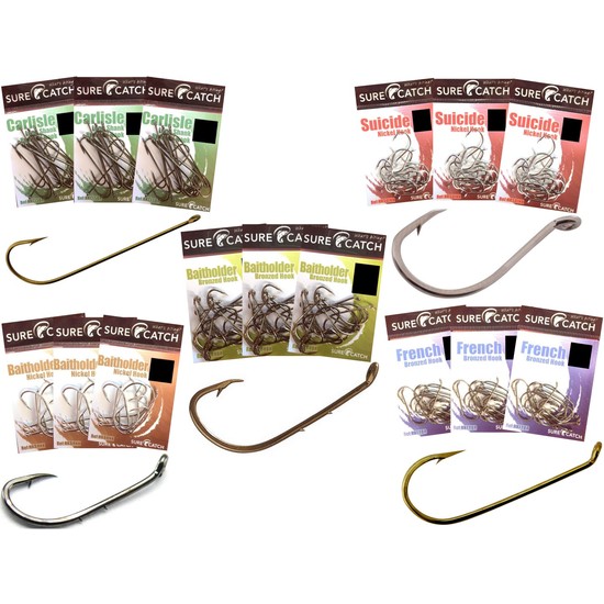 200Pce Surecatch Assorted Hook Pack-Carlisle,French,Baitholder and Suicide Hooks