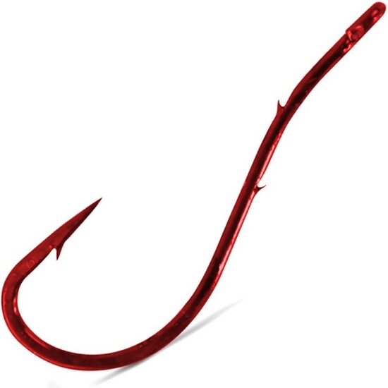 25 Pack of Size 2/0 VMC 7054TR Red Chemically Sharpened Bent Worm Hooks