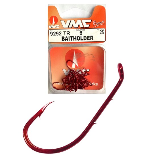 25 Pack of Size 6 VMC 9292TR Red Baitholder Fishing Hooks