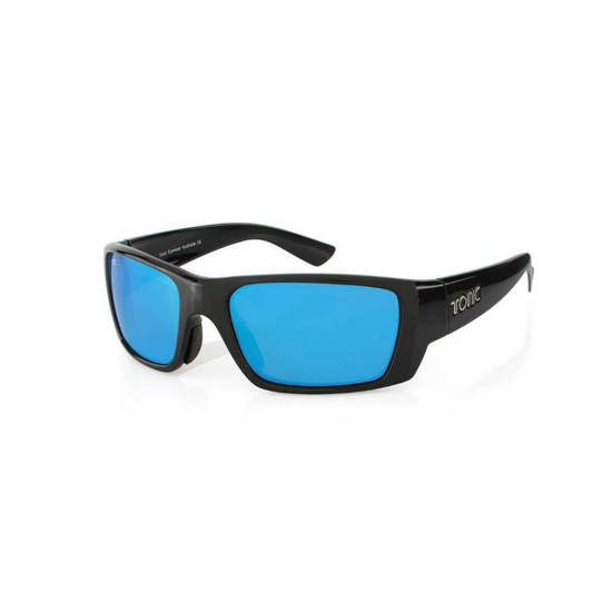 Tonic Rise Blue Mirror Glass Lense Fishing Sunglasses with Black Frame