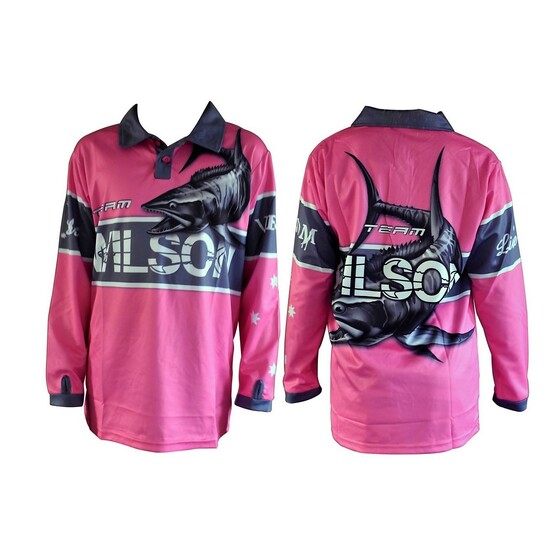 Team Wilson Pink Kids Tournament Long Sleeve Fishing Shirt with Collar