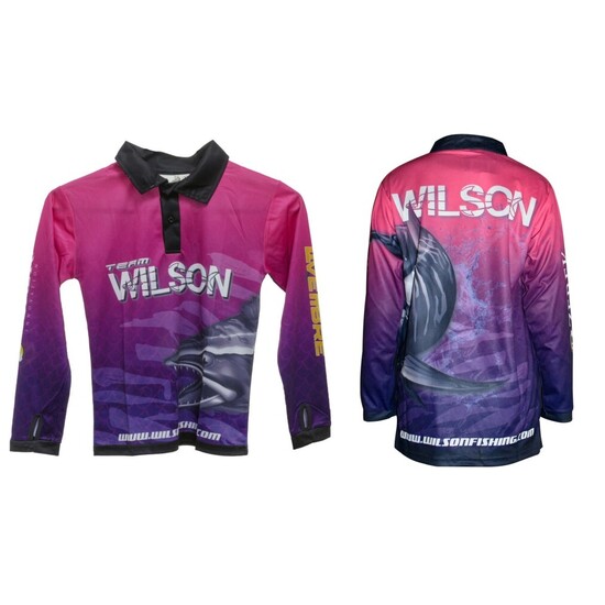 Team Wilson Pink/Purple Kids Tournament Long Sleeve Fishing Shirt with Collar
