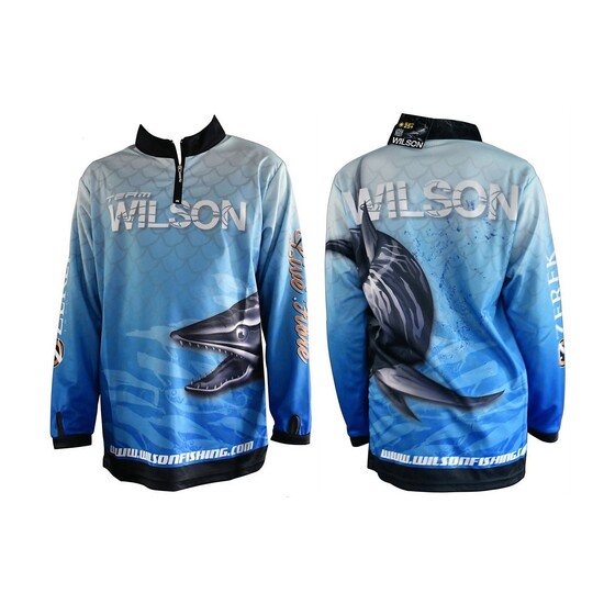Team Wilson Kids Light Blue Tournament Long Sleeve Fishing Shirt with Collar