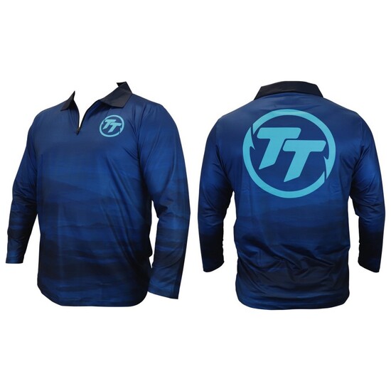TT Fishing Blue Adults Long Sleeve Tournament Fishing Shirt - 50+ UV Protection