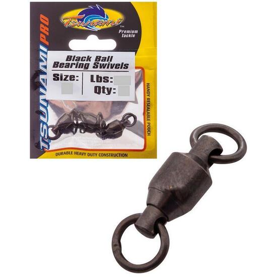 3 x Size 6 Tsunami Black Ball Bearing Swivels - 250lbs