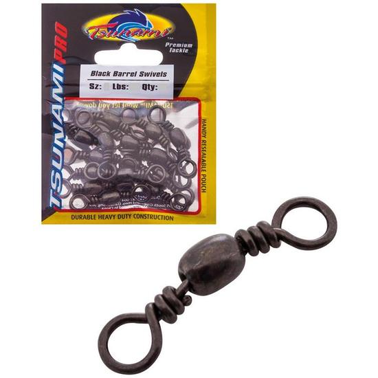 Tsunami Black Barrel Fishing Swivels
