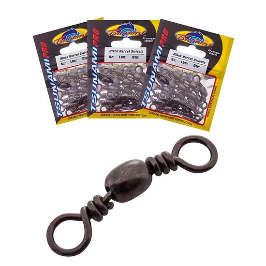 Bulk 3 Pack Tsunami Black Barrel Swivels - 11 Sizes To Choose From
