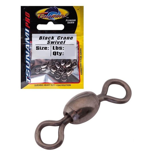 Tsunami Black Crane Swivels - 7 Sizes To Choose From