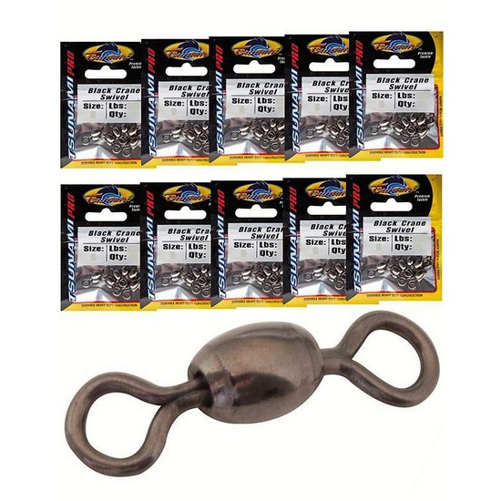 Bulk 10 Pack Tsunami Black Crane Swivels - 7 Sizes To Choose From