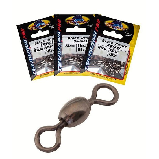 Bulk 3 Pack Tsunami Black Crane Swivels - 7 Sizes To Choose From