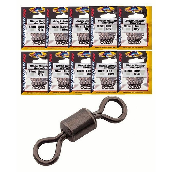 Bulk 10 Pack Tsunami Black Rolling Swivels - 7 Sizes To Choose From