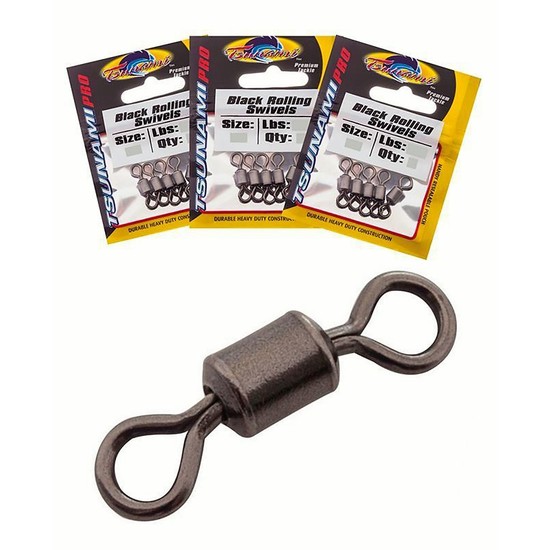 Bulk 3 Pack Tsunami Black Rolling Swivels - 7 Sizes To Choose From