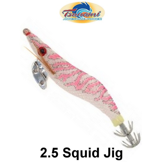 Tsunami Pro 2.5g Clear with Pink Stripes Premium Squid Jig - Holographic Eyes