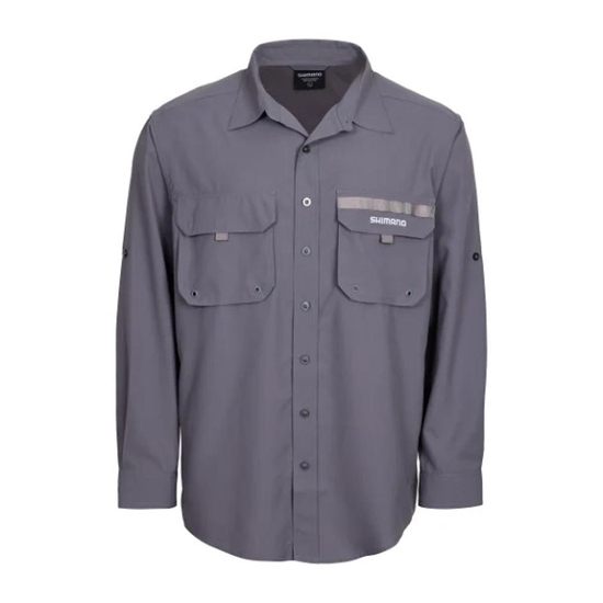 Shimano Grey Long Sleeve Fishing Shirt with Vented Back - UPF 30+